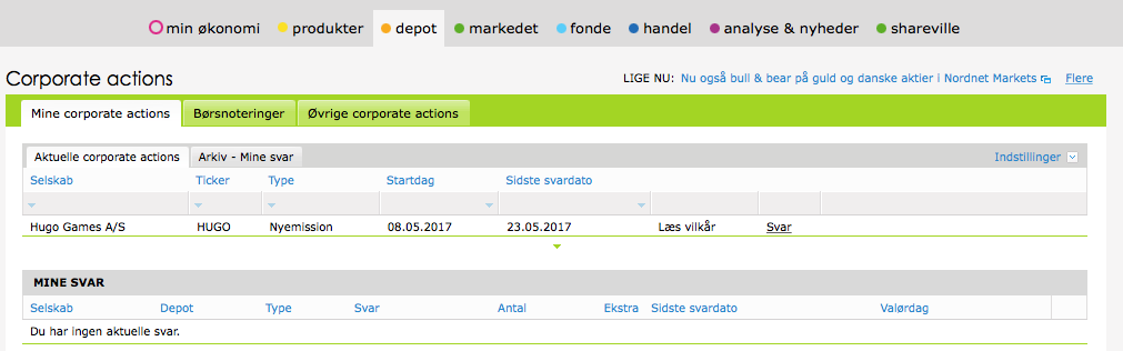 Emissioner og tegningsretter corporate actions